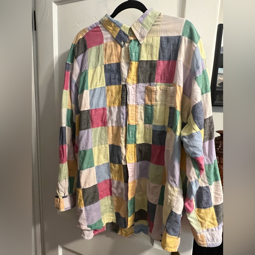Orvis Vintage Mens Cotton Patchwork Button Down Shirt Size XXL